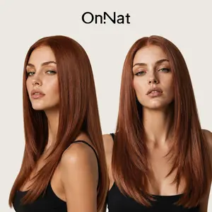 Lexy - OnNat 24 Inches Salon-level Crafted Copper Brown Middle Part Beginner-Friendly Pre-cut Glueless Layered Straight Wig For Women Upgraded with Premium Fiber