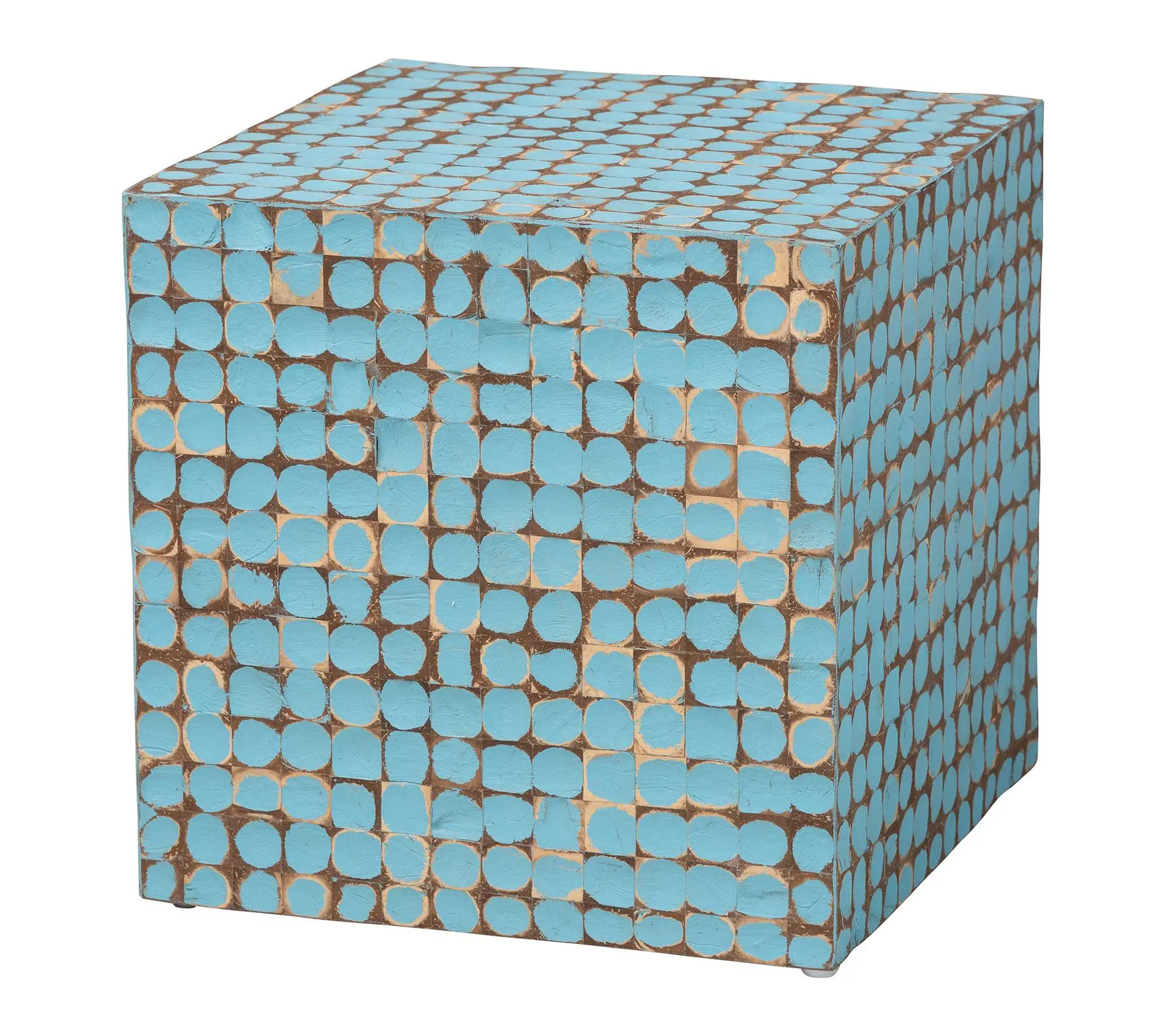 bali & pari Janella Sky Blue Coconut Shell and Wood End Table