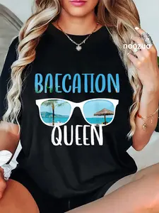 100% Cotton Baecation Designs For Couples Bae Queen T-Shirt