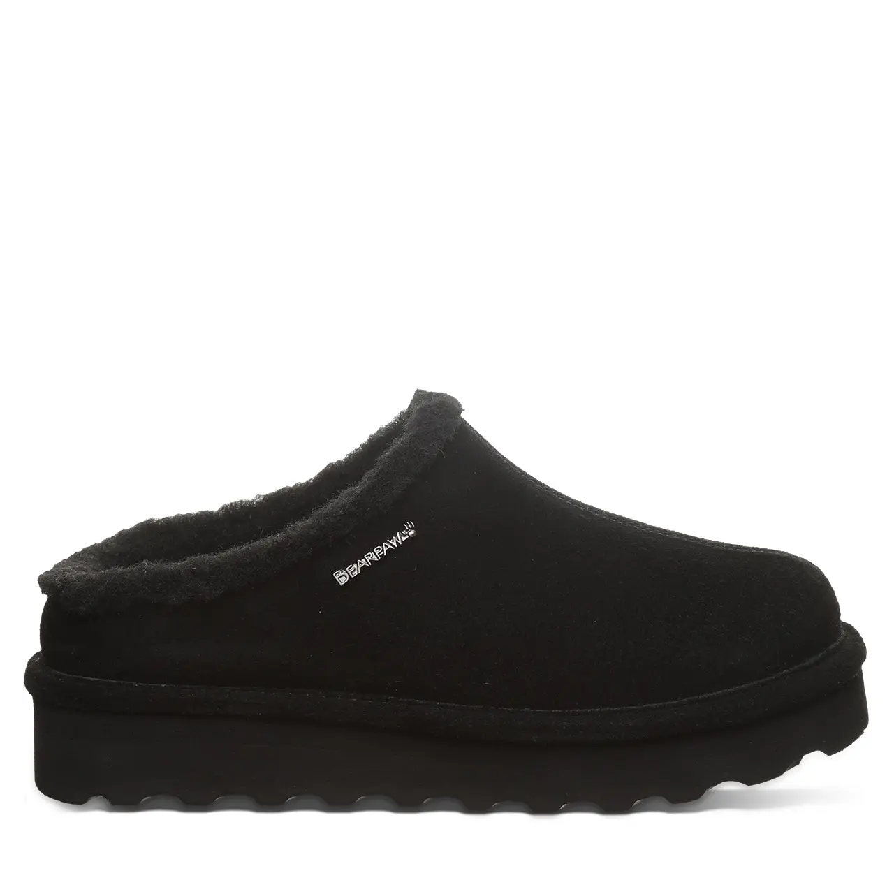 BEARPAW Izzy Platform Lo Women’s Suede Slippers with Fur Lining - Black