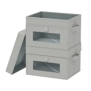 Storage Bins with Lids with Window, Closet Boxes with 2 Carrying Handles and Sturdy Heavy Cardboard, Home Organizers Cubes, 2 Pack, 10.2 x 7.9 x 6.7 In