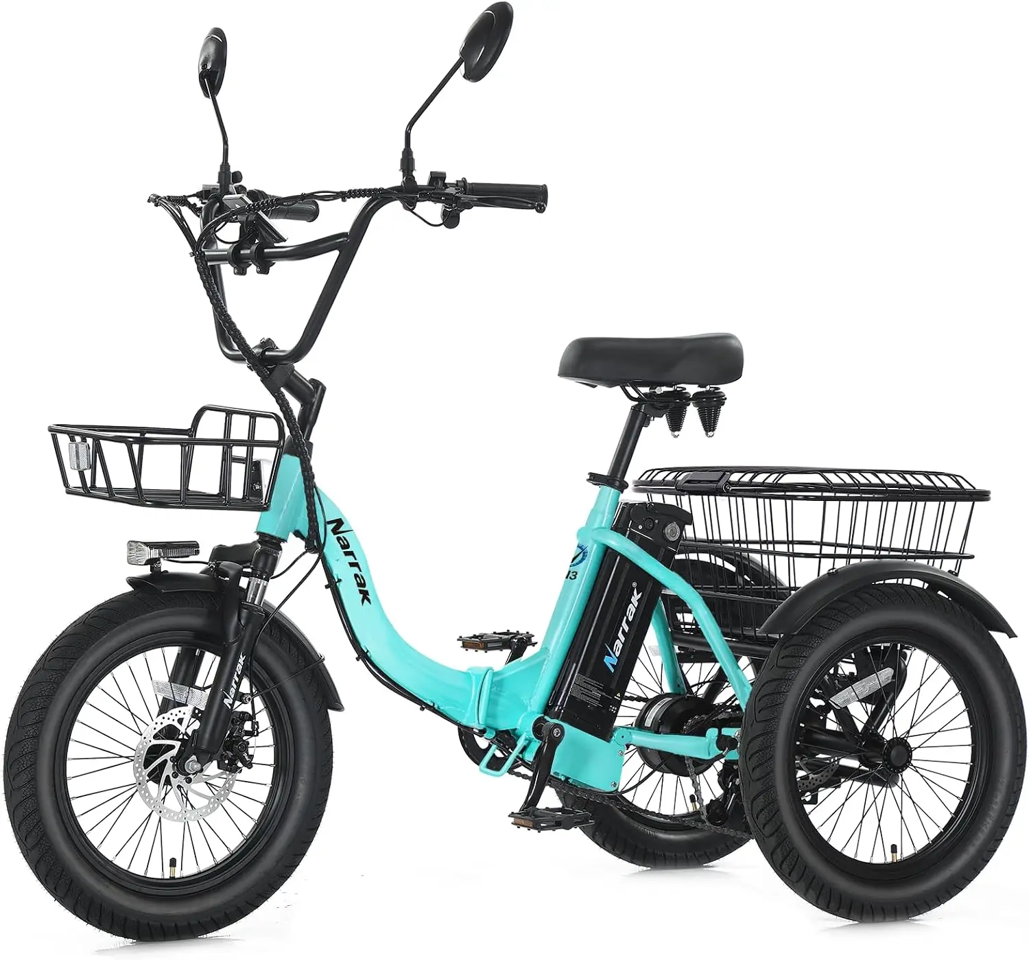 AYYUWElectric Tricycle for Adults,18" x 3.0 Fat Tire Folding Electric Trike,3 Wheels Electric Bicycle Bikes, Peak 700W Step-Thru Etrike with 468WH Removable Battery and Large Basket for Women Men