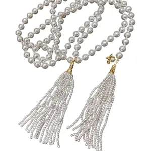 Imitation Pearls Bead Clavicle Chain Choker with Tassels Fashionable Neckchain