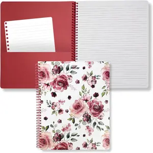 Cute Large Spiral Notebook College Ruled, 11" x 9.5" with Durable Hardcover and 160 Lined Pages, Rose Floral