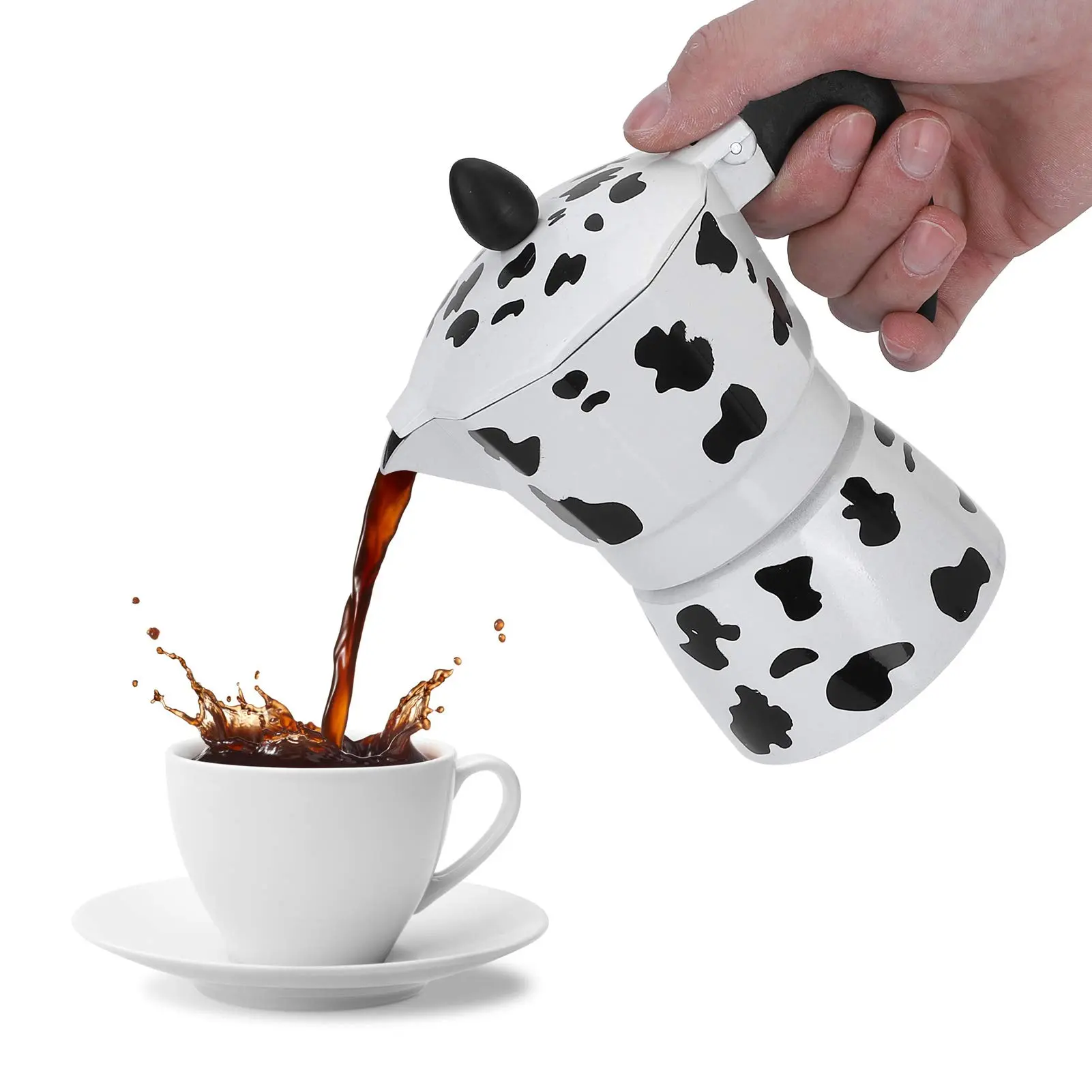 Mixpresso Cow Color Moka Pot 3 Cup Coffee Maker with Italy Aluminium Durable Ergonomic Handle Easy Clean for Stovetop Espresso & Pots 150ML