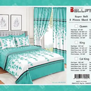 BELLFT 8-Piece Queen Sheet Set 100% Polyester Floral Turquoise/White