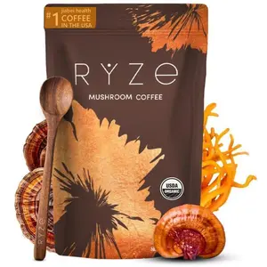RYZE Starter Kit Mushroom Coffee Bundle L6 Adaptogenic Mushrooms USDA Organic Instant Coffee MCT Oil USAGrown L Better Energy Low Sodium Moxibustion Natural Vitamin Dietary Supplement for Natural Energy Boosts - Healthcare