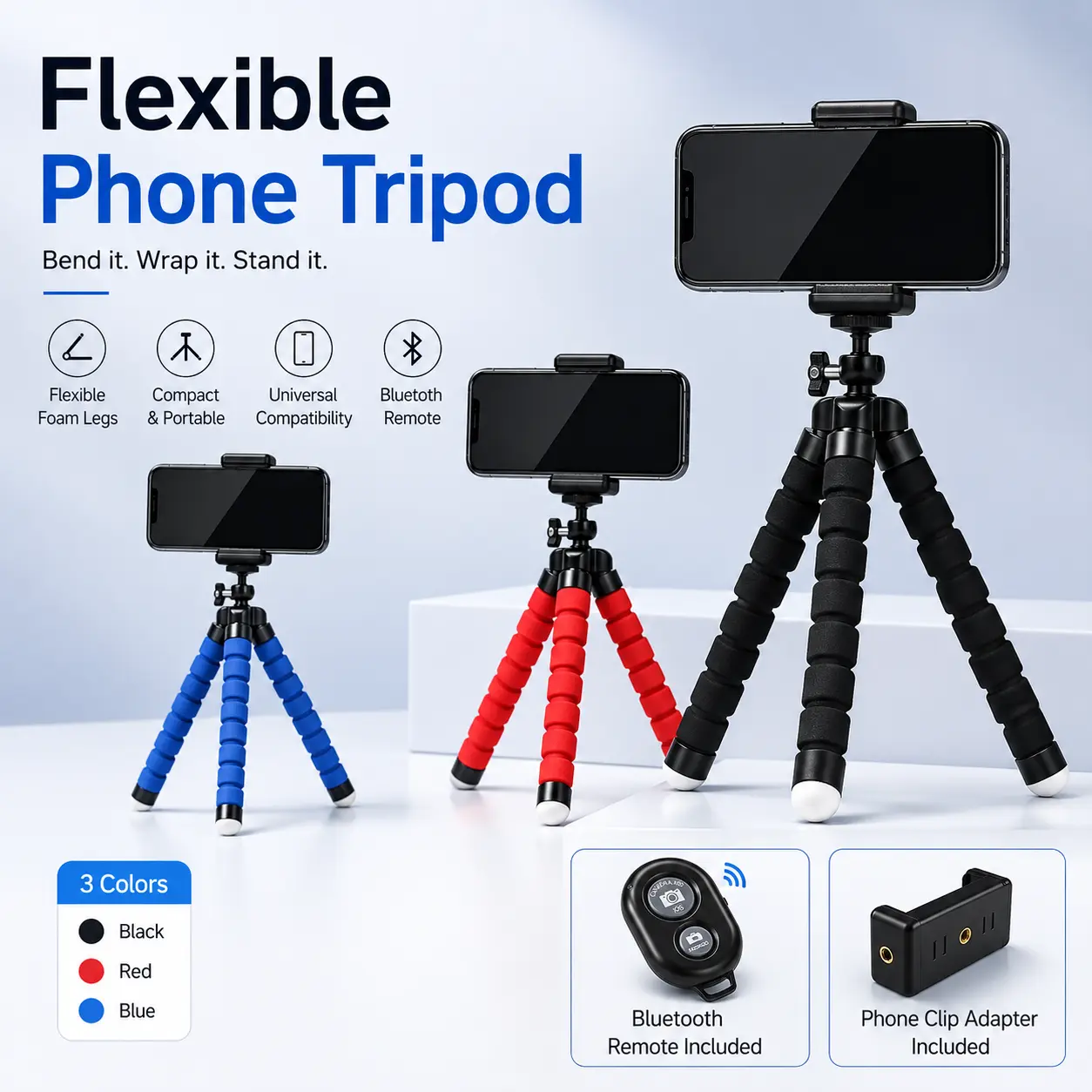 Versatile, Portable, Multifunctional Octopus Phone Stand – Desktop Tripod with Remote Control and Flexible Foam Legs (Ideal for Live Streaming)