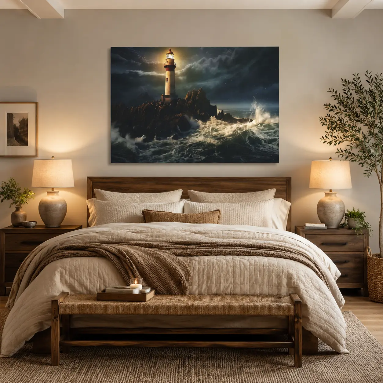 Decorative Canvas 3:4--lighthouse over stormy waves(Customizable design available)
