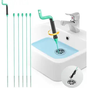 Drain Clog Remover Tool – 30"Anti-break Sink Snake Hair Drain Cleaner Tool, Plumbing Snake with Rotating Handle & 6 Refills, Drain Hair Remover for Shower,, Sink,.6-Pack