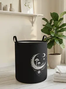 Moon Mushroom Printed Laundry Basket with Handle, Durable Foldable Home Storage Bin, Large Capacity Toy Organizer, Home Organization, All Seasons Use