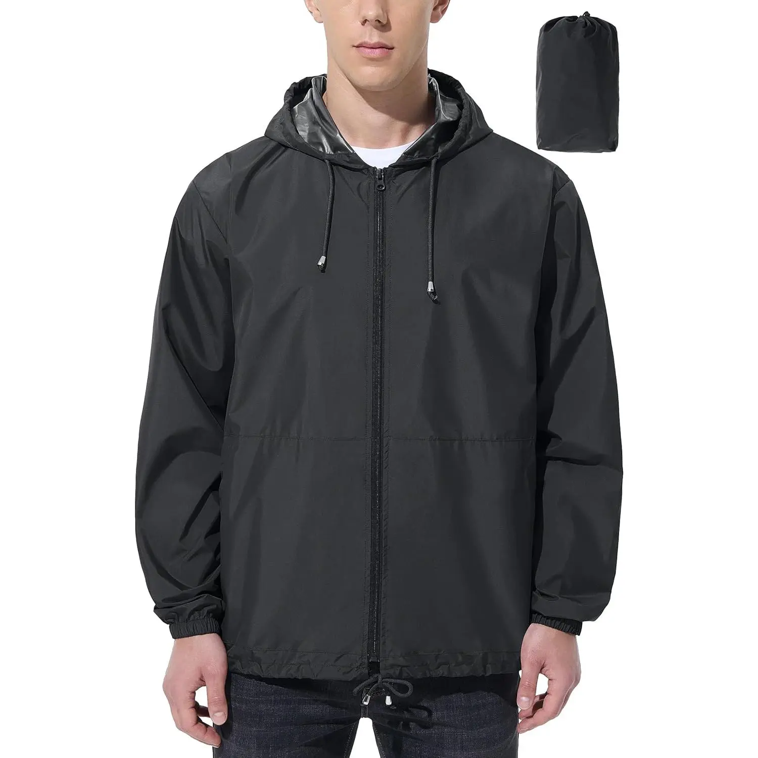 Men's Waterproof Adjustable Outdoor Windbreaker - Lightweight, Portable, Hooded for Running, Hiking, Biking, Travel, Male