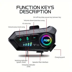 Y10 Helmet Wireless Headset, Motorcycle Helmet Wireless Headset 5.3 Sound Control, Wireless Motorcycle Headset with Soft And Hard Microphones