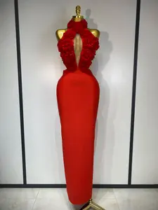 Alana Halter Red Flower Cutout Bandage Bodycon Party Dress
