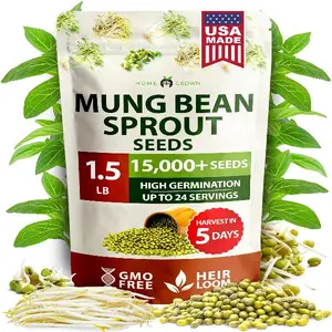 HOME GROWN Mung Beans Seeds Pack (1.5 lbs) – Over 15,000 Sprouting Seeds – Grow Fresh Mung Bean Sprouts or Microgreens for Quick, Easy, and Nutrient-Packed Food for Your Daily Meals (Vigna Radiata)