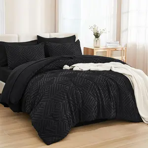 King Size Comforter Set 7 Black - Bed in a Bag King Boho Lightweight Fluffy Tufted Bedding Sets with Comforter, Sheets, Pillowcases & Shams