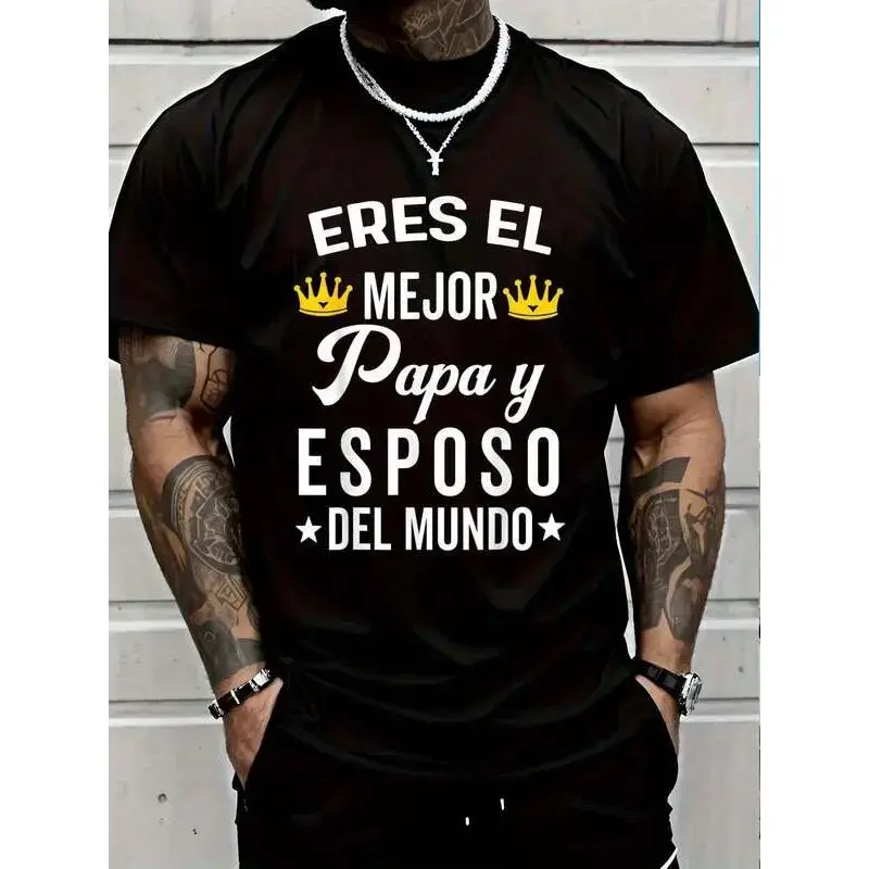 Men's Short Sleeve Tops, Personalized Father's Day Graphic T-Shirt, Casual Cotton Fabric Gift for Dad & Husband, Casual Fashion Clothing, Custom Fit, Multi-Size