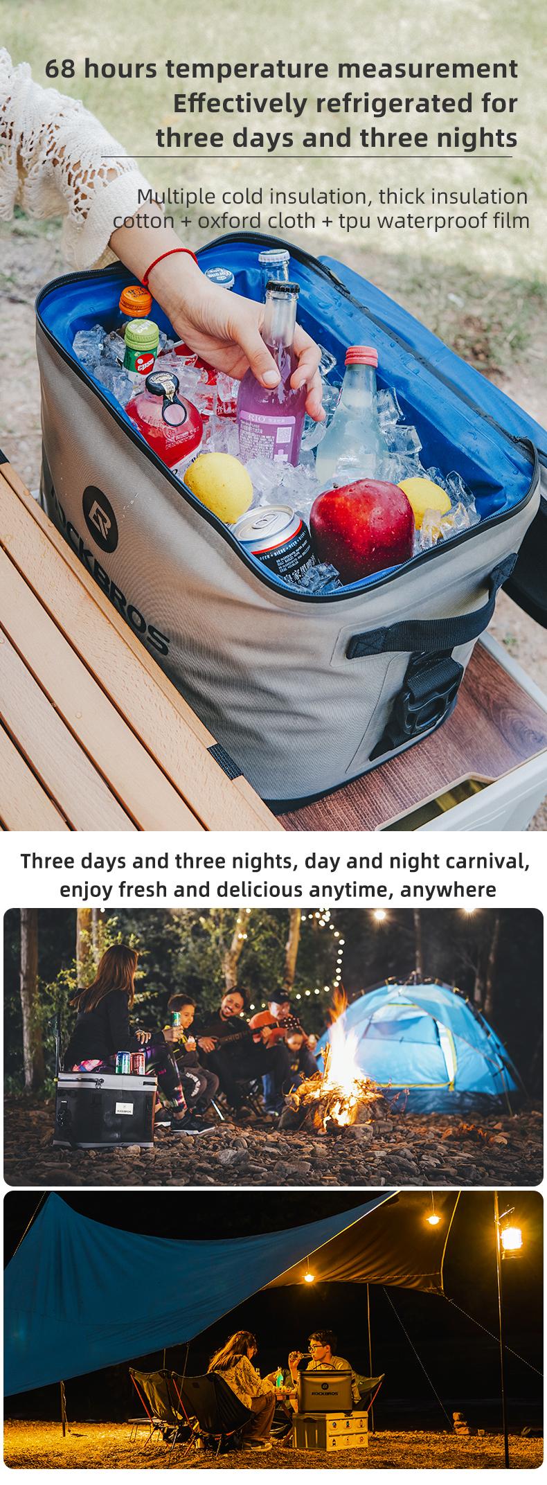 ROCKBROS Multifunctional Leakproof Cooler - 30-Can Insulated Carrying Bag, 48h+ Cool Hold, Leakproof Zipper, Padded Top Handle, Mesh Pocket, Shoulder Strap, Bottle Opener, Abrasion-Resistant Waterproof Thermal Bag for Camping, Picnic