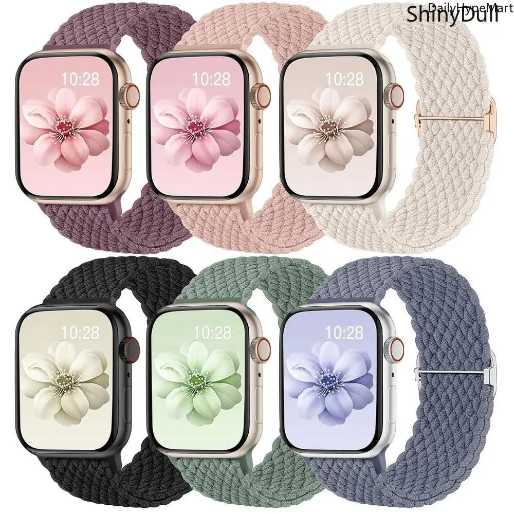 6-Pack Braided Stretchy Nylon Sport Watch Bands for Apple Watch, Fits 38-49mm