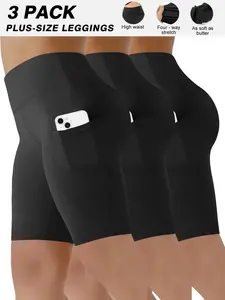 3 Pack Women's Biker Shorts with Pockets, 8" High Waist Black Workout Sports Spandex Shorts for Gym Yoga Running Summer ClothesHigh Waist Breathable Yoga Shorts