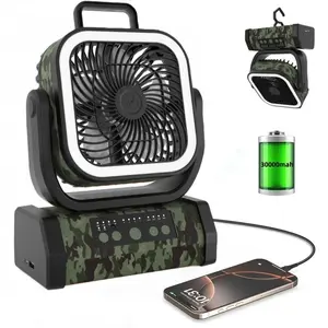 YEZUMOON 2026 upgraded Rechargeable camping fan, 30000mAh LED light charging fan, Portable fan for tent camping with hook, portable battery powered lightweight fan, suitable for tent travel, family multi-functional outdoor fan