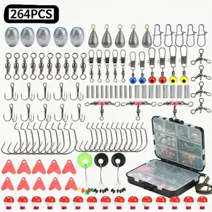 264pcs Complete Fishing Tackle Kit, Portable Lure Set with Crank Hooks, Swivels, Sinkers & Storage Box, All-in-One Fishing Gear for Freshwater & Saltwater