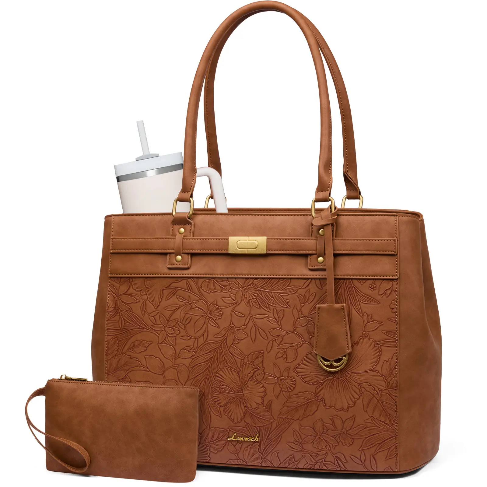 LOVEVOOK Laptop Tote Bag for Women, 15.6 Inch Waterproof Leather Work Computer Bag, Large Business Office Briefcase Shoulder Handbag Purse Gifts for Women