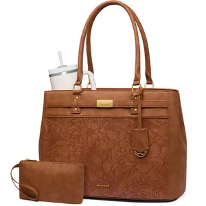 LOVEVOOK Laptop Tote Bag for Women, 15.6 Inch Waterproof Leather Work Computer Bag, Large Business Office Briefcase Shoulder Handbag Purse Gifts for Women