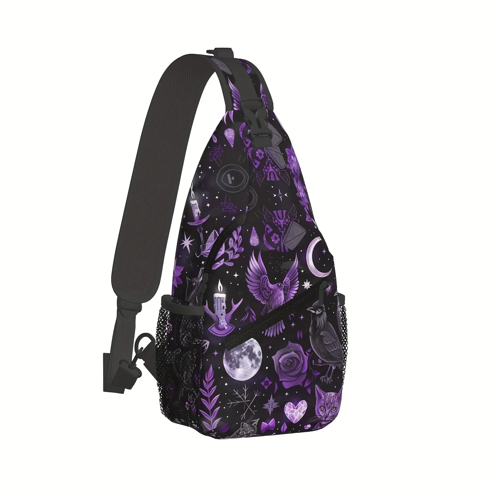 [Made in US] Crossbody Chest Bag Hiking Backpack Gothic Witchcraft Shoulder Bag Folding Large Capacity Fashion Durable Can Be Used For Shopping, Work, Leisure Travel Beach Bag Fishing Backpack