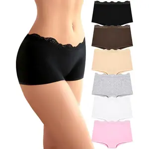 Boy Shorts Underwear for Women Cotton Boxer Briefs Full Covreage Lace Boyshort Womens Panties 6 Pack