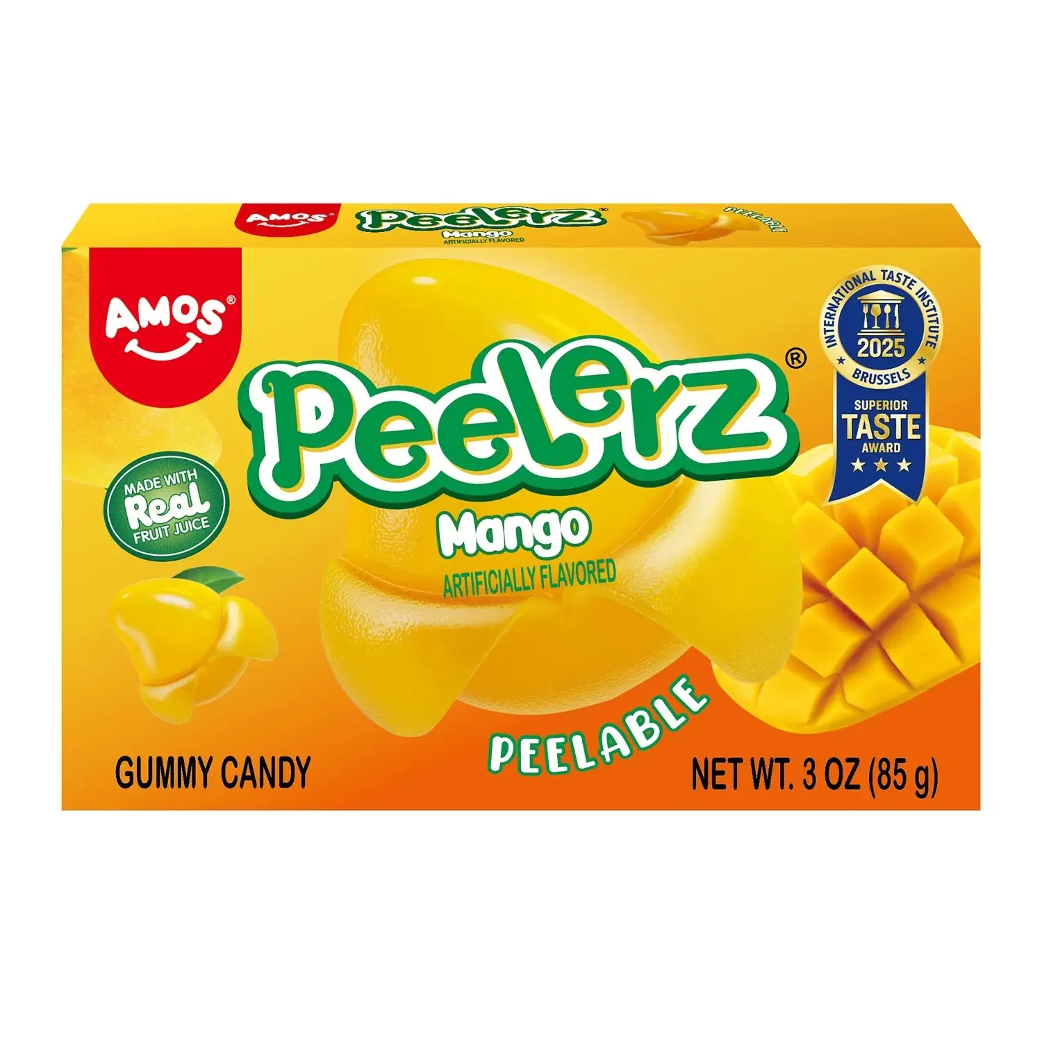 AMOS Peelerz Mango Gummies Peelable Gummy Candy with Real Mango Juice, 3 oz