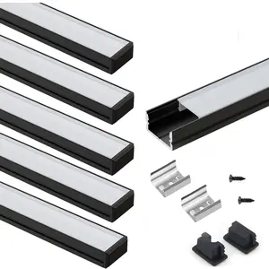 VST 6-Pack U-Shape LED Aluminum Channel with Smoke & Clear Transparent Covers, 3.3ft/1M Easy-to-Cut Diffuser Track for Strip Light Installation, Professional Look Finish