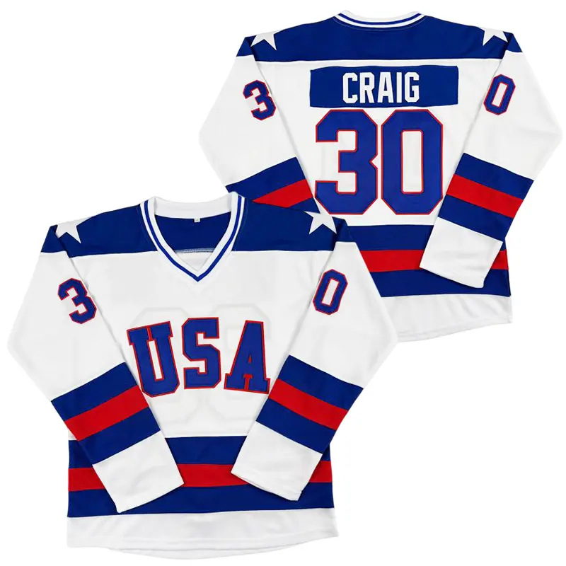 Men's 90s Vintage 1980 USA  CRAIG #30 Ice Hockey Jersey, Stitched Letters & Numbers, S-3XL Sizes, White & Blue Outdoor Sportswear, US Mens Hockey Jerseys, Christmas Gift for Sports Fans, Sporty Sports Outerwear