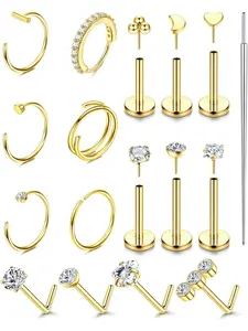 14K Gold Filled Nose Rings Studs for Women Men - 316L Surgical Steel Threadless Push in Flat Back Earrings - Hypoallergenic Nose Rings Hoops Cartilage Helix Tragus Nostril Piercing Jewelry 18G 20G