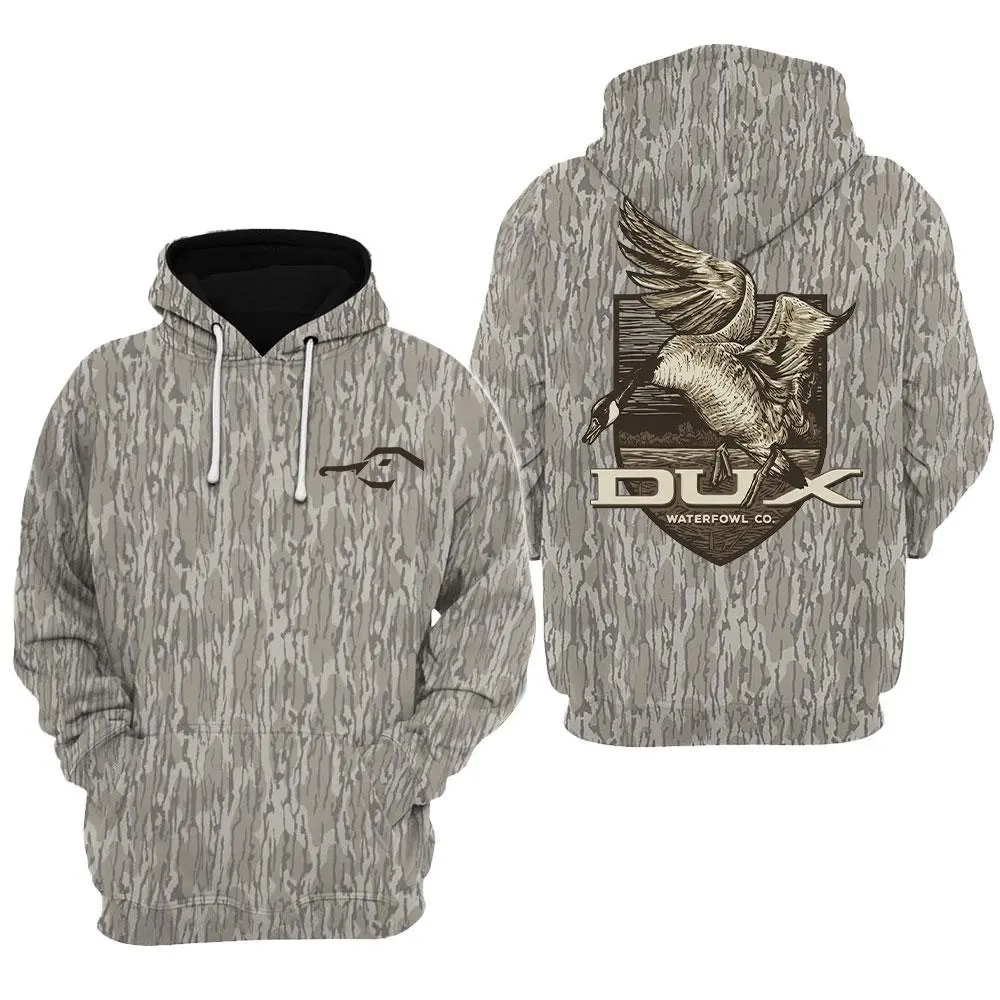 DUX Waterfowl Hoodie - 2-Sided Duck Hunting Camo Hoodie, Mosy Oakk Bottomland, Vintage 3D , Gift Idea, Gift for Dad or Husband,Perfect For Outdoor Enthusiasts