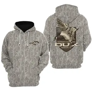 DUX Waterfowl Hoodie - 2-Sided Duck Hunting Camo Hoodie, Mosy Oakk Bottomland, Vintage 3D , Gift Idea, Gift for Dad or Husband,Perfect For Outdoor Enthusiasts