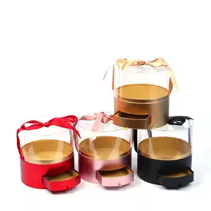 Round Shaped Box with Drawer and Acrylic Glass Top - Various Colors | W546