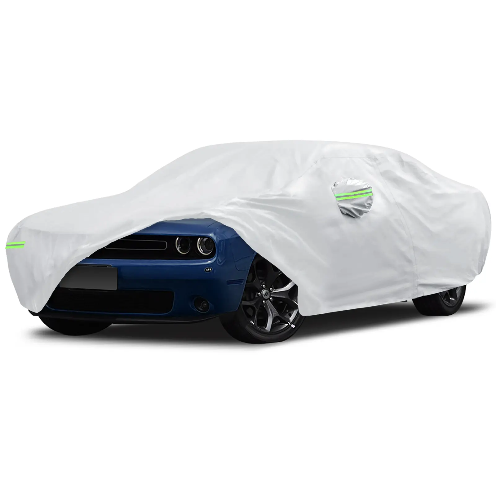 Car Cover Custom Fit for Dodge Challenger 2008-2025, Migaven Waterproof Full Exterior Cover Sun Rain Protection with Door Zipper Silver