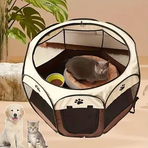 Small Dog Octagonal Fence, Coffee Color Foldable Pet Tent, Portable Outdoor Shelter, Durable Design, Easy Assembly, Perfect for Small Dogs