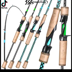 Sougayilang Fishing Rods with Cork Handle and Teal Braided Line Lightweight and Durable for Anglers