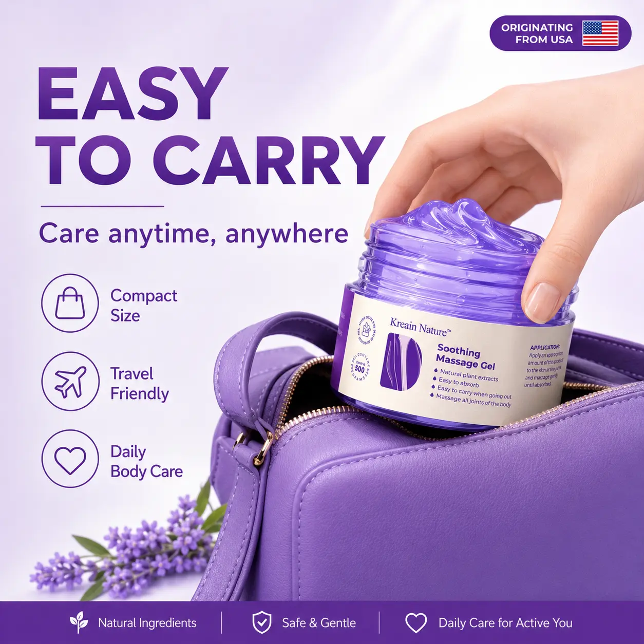 Kreain Nature Soothing Purple Gel, Massage Gel for Joints, Muscles, Knees, Shoulders & Back