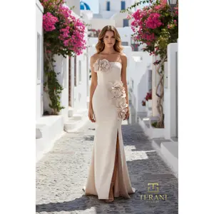 TERANI 261E6698 Dress Straight Neck Stretch Mikado Mermaid Gown