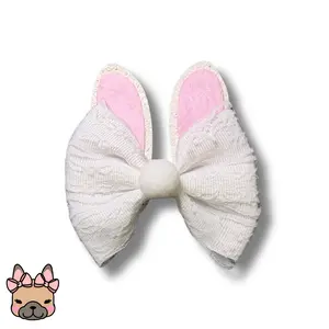 White Lace Bunny Dog Bow - Easter Coquette Bow For Dogs - Spring Accessories For Dogs