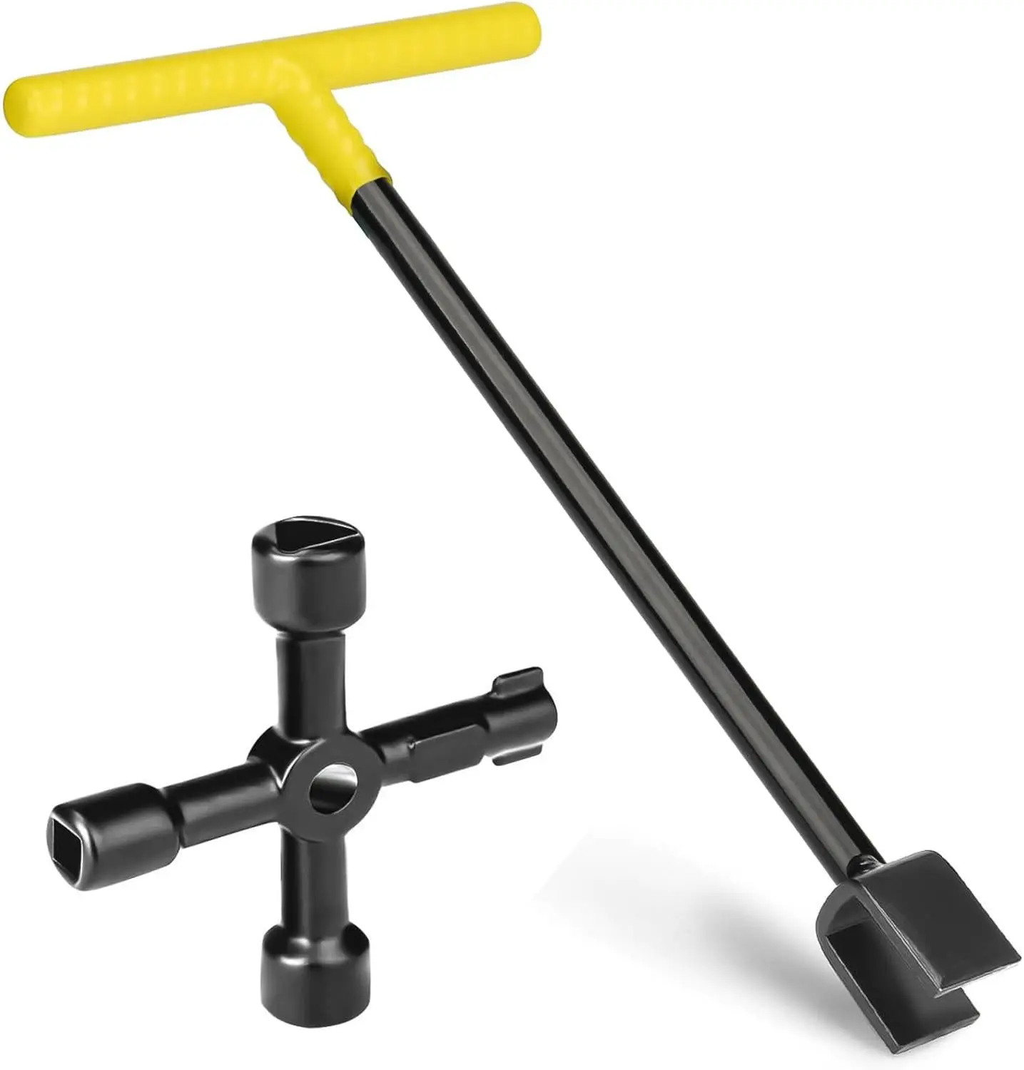 17 in Main Water Meter Shut-Off Tool, 4-Way Metal Key with T-Handle for Home Water Meter Access