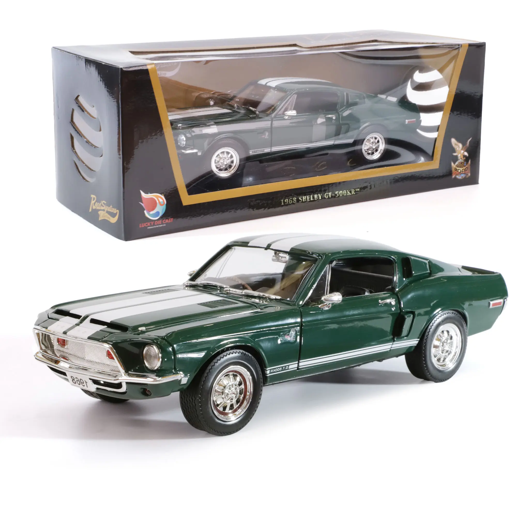 1968 Ford Shelby Cobra GT-500KR 1:18 Scale Diecast Model by Lucky Die Cast - Premium Alloy Sports Collection Cars with Display Case, Working Steering, Best Gift for Men, Dad & Kids 14+ Years Collector's