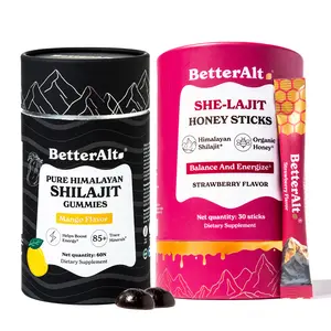 Women Multi-Mineral Honey Sticks + Pure Shilajit Resin Gummies | Strength, Stamina & Hormonal Balance | Strawberry & Mango Flavors | 30 Sticks & 60 Gummies