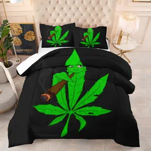 Unique Marijuana Leaf Pattern Comforter Set (1 or 2 Pillowcases), Practical & Distinctive Gift, Add a Unique Vibe to Your Home, Cozy & Warm All in One