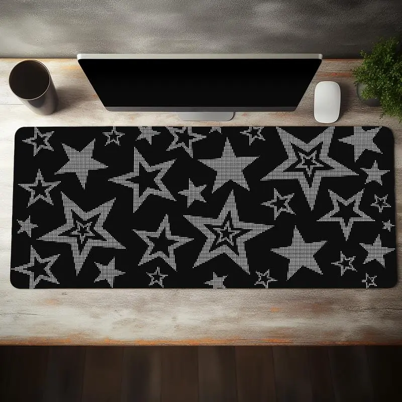 Star Pattern Mouse Pad, Rectangle Gaming Mouse Pad, Non-slip Rubber Base Stitched Edge Desk Pad, Decorative Desk Keyboard Mat for Home Office Game, Gift for Girl Teen, Desk Accessories, Gaming Desk Accessory