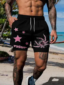 Men's Twist Stars Spider Web Swim Fitness Shorts, Pastel Punk Quick Dry Beach Training Shorts, Y2K Style Dual Layer Shorts, Streetwear Sports Shorts, Sporty Shorts, Summer Sports Shorts