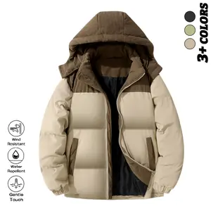 Urban men’s cotton commuter jacket with retro workwear patchwork, waterproof and cold-resistant—handle commuting with one piece. Corduroy jacket with color-block patchwork and padded insulation.
